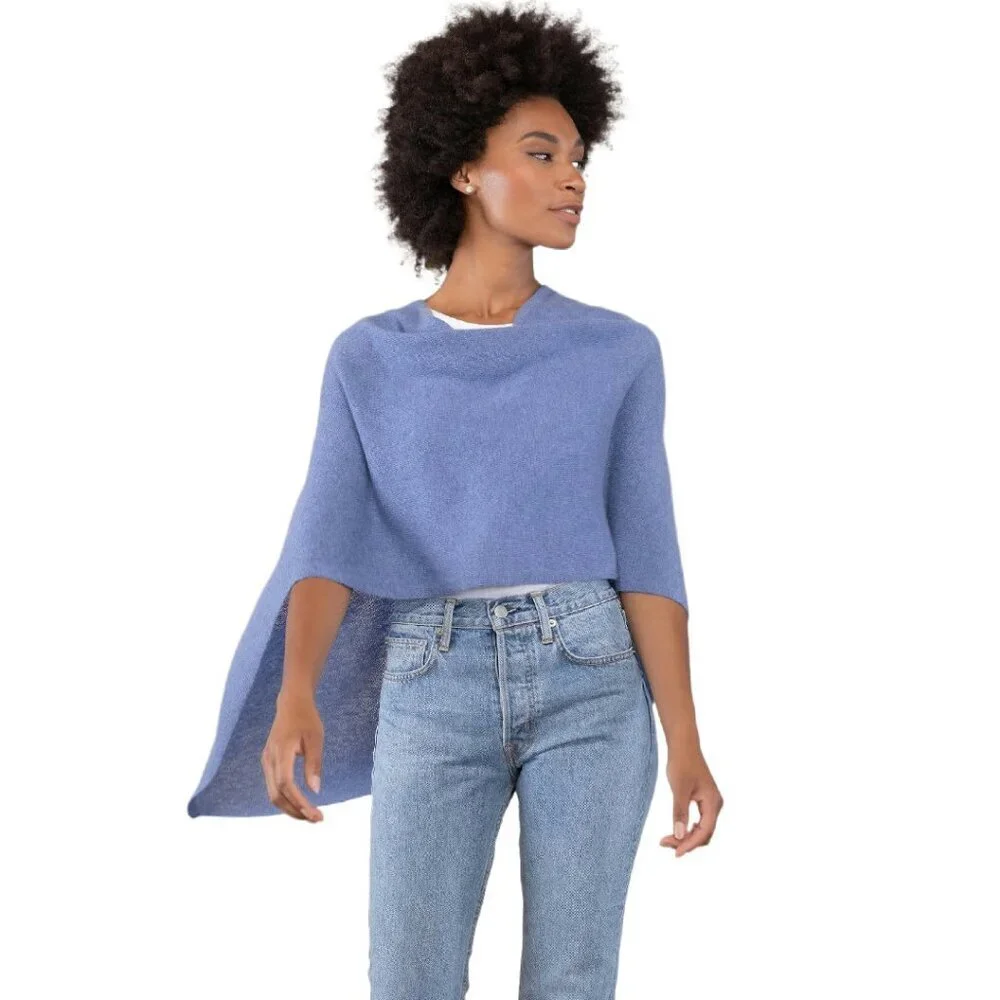 100% Cashmere Poncho Wrap One Size Fits Most Draped Dress Topper